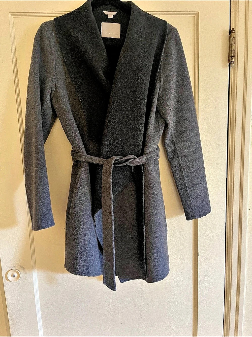 Soia & Kyo Draped Belted Coat in Gray Size Medium